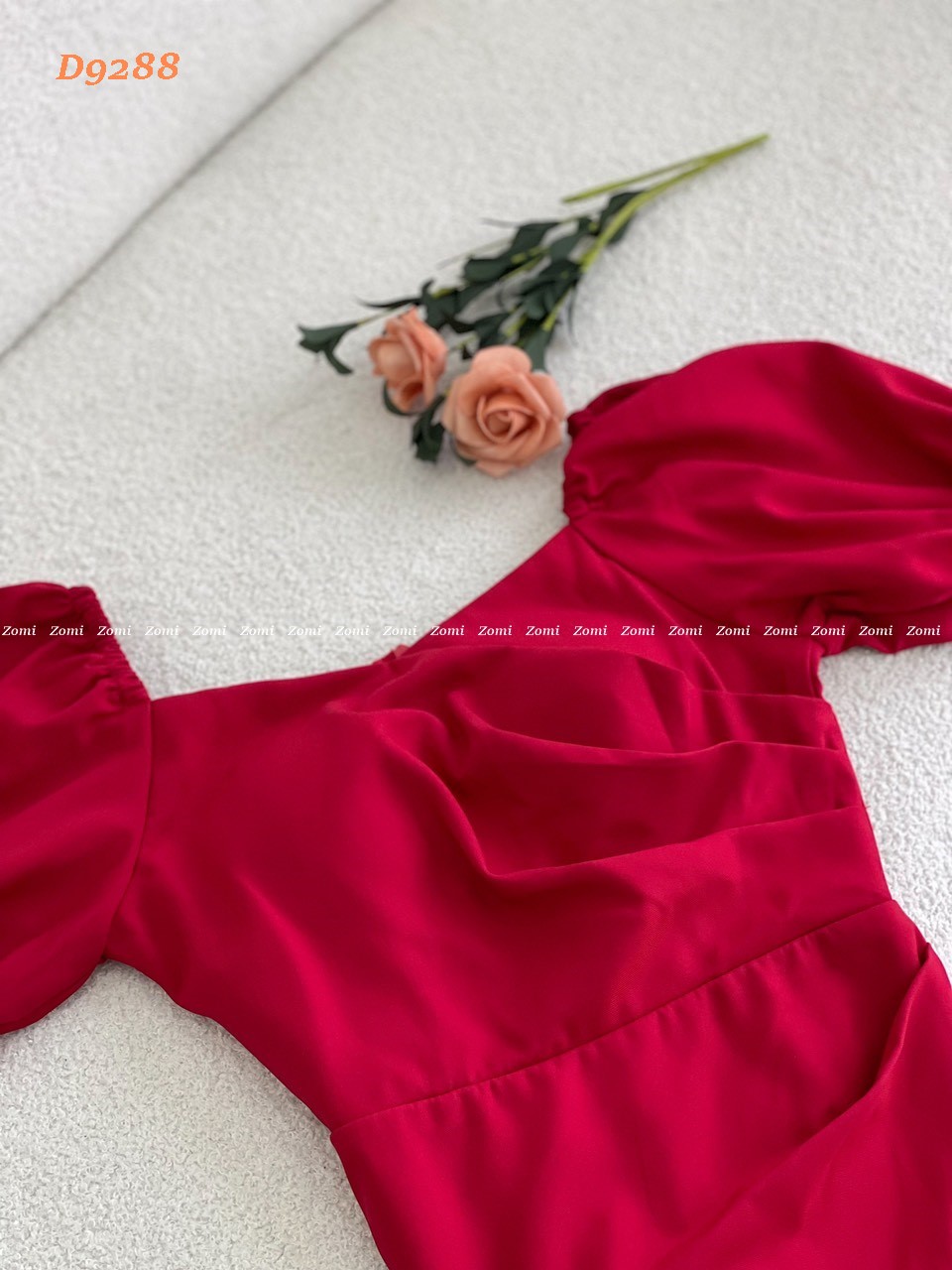 Đầm dự tiệc thời trang dáng ôm body xếp li cổ chéo tay phồng quyến rũ D9288