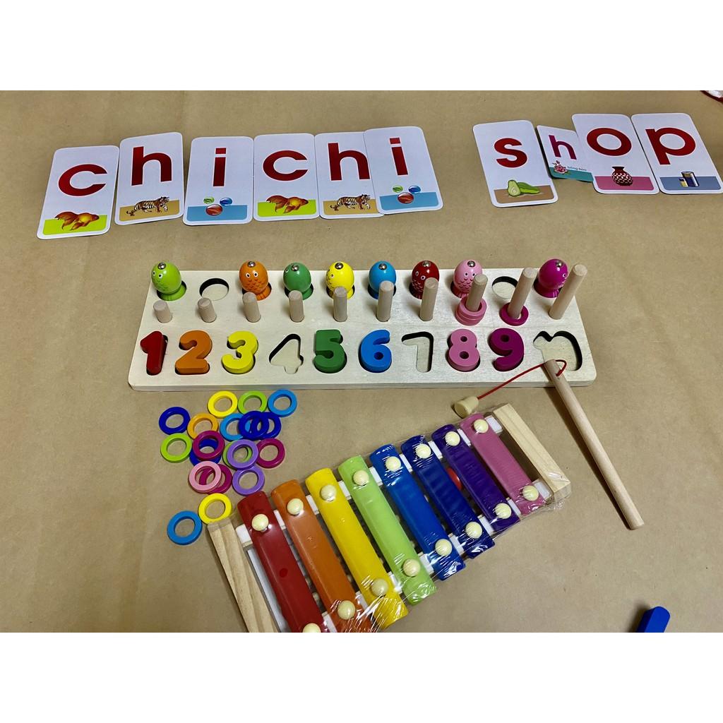 Set Đồ Chơi Gỗ Cho Trẻ Phát Triển Trí Thông Minh Và Học Âm Thanh: Câu Cá 3 In 1 Và Đàn Xylophone 8 Thanh