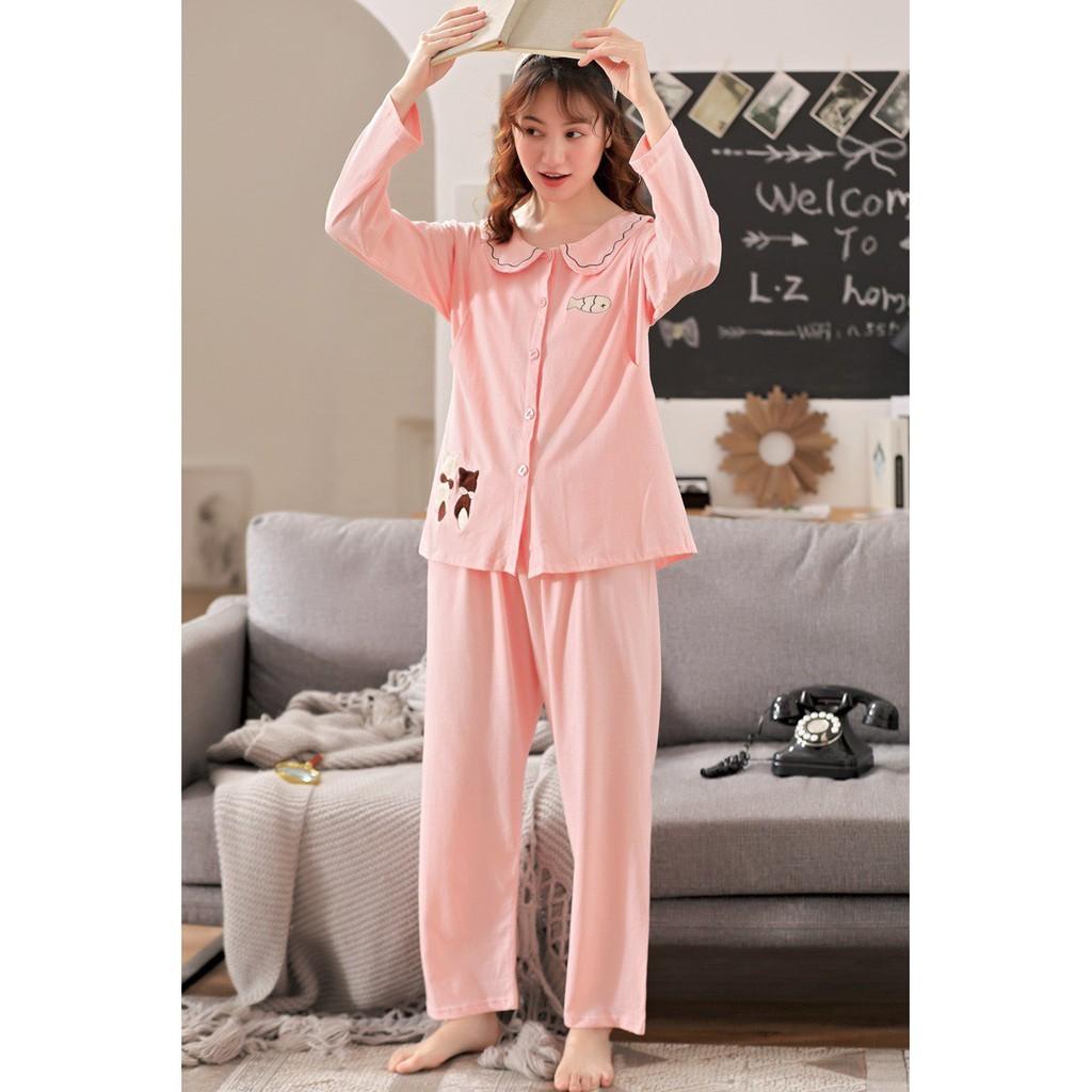 Bộ đồ bầu sau sinh mặc nhà Hàn Quốc, Bộ bầu chất cotton hình cá, thoáng mát, tiện cho mẹ ty, size to