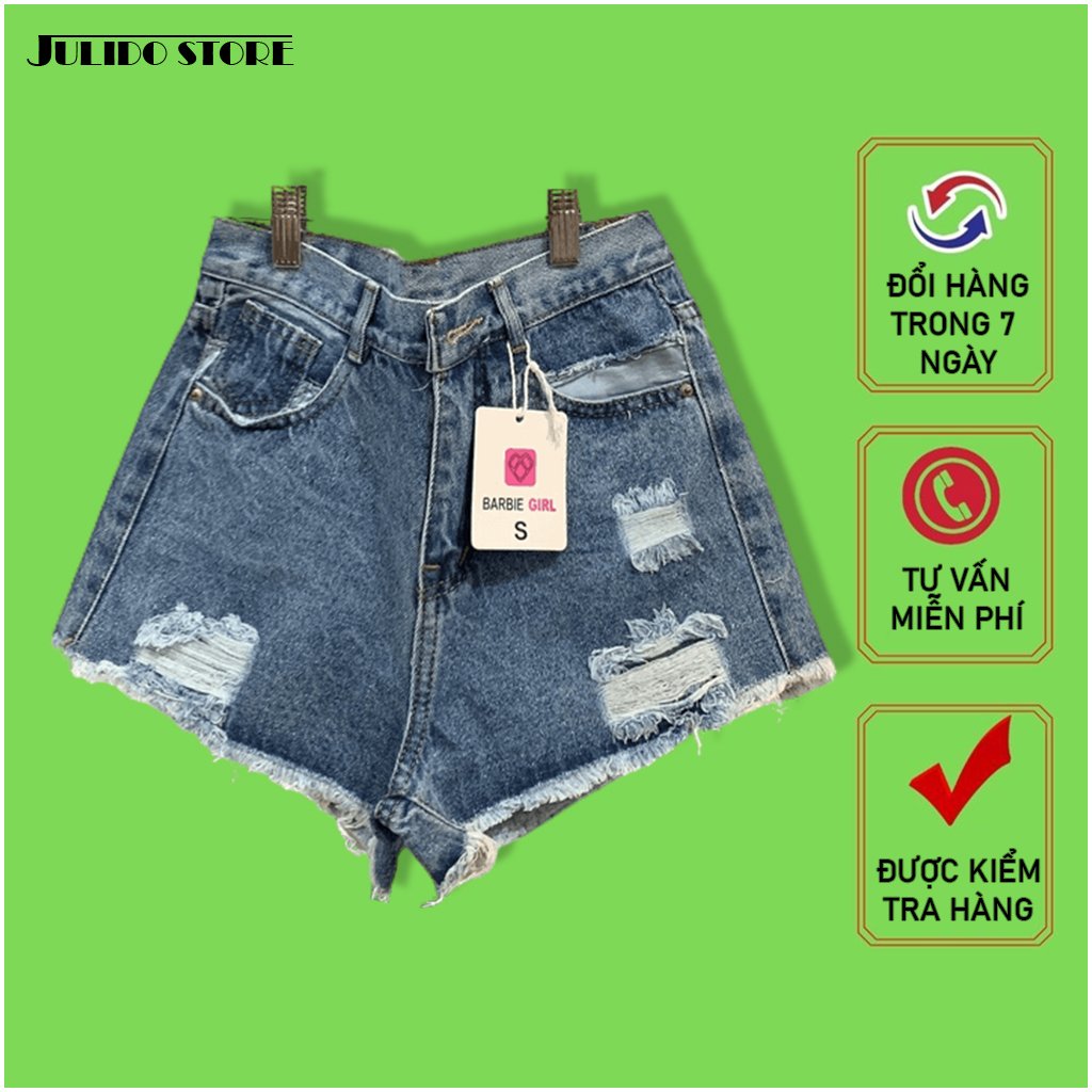 Quần short nữ lưng cao Julido S21 chất jean, một màu, ba kích thước thời trang trẻ trung