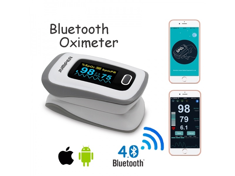 Máy đo nồng độ oxy máu và nhịp tim,chỉ số PI Jumper 500F (FDA Hoa Kỳ + xuất USA), Kết nối Bluetooth APP mobile, màn hình OLED