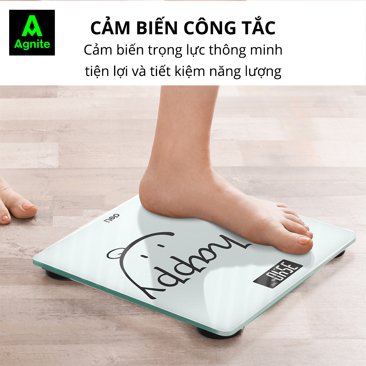 Cân Điện Tử Sức Khoẻ Thể Thao Thông Minh Mặt Vuông Kính Cường Lực Chịu Lực 180Kg Agnite x Deli - Nhiều Màu Sắc - E86120