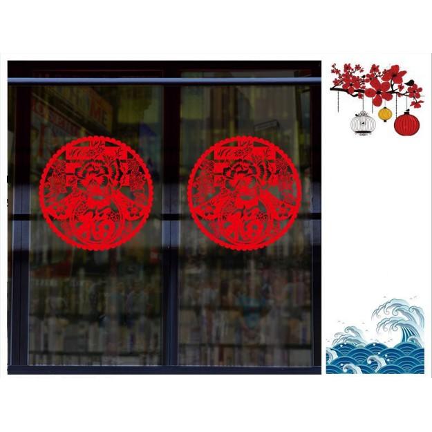Decal trang trí tết - Vòng tron đỏ chữ trong chữ đón tết
