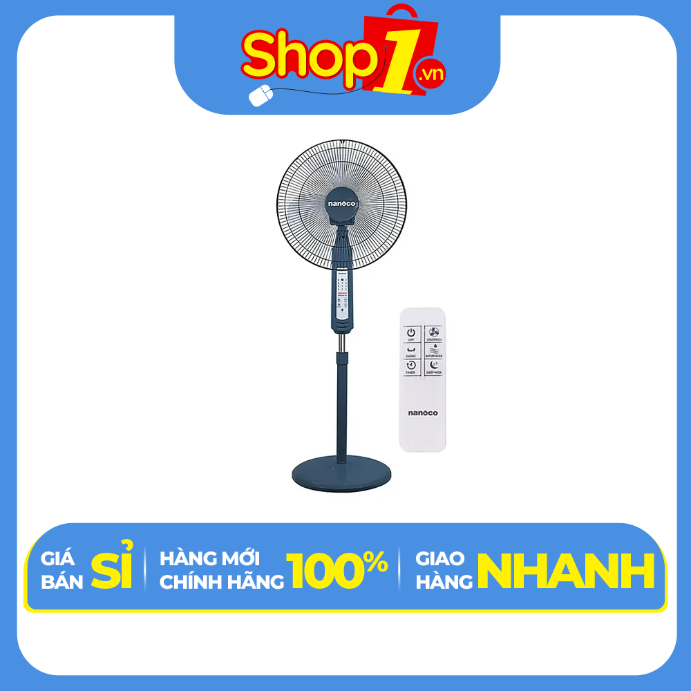 Quạt đứng Nanoco NSF1602G-RCB có remote, màu xanh 47W - Hàng chính hãng