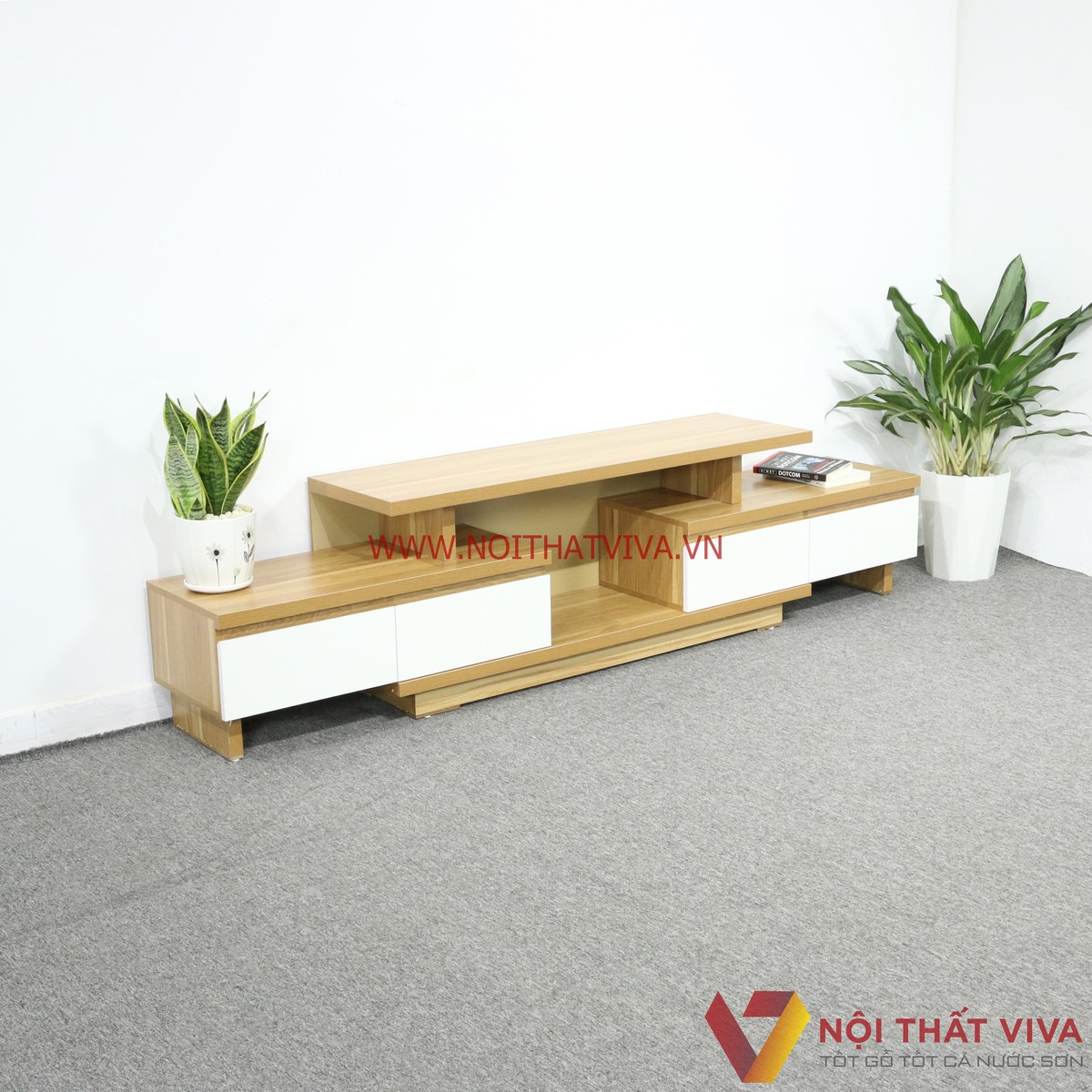Kệ Tivi Thông Minh Gỗ MDF Melamine Màu Vàng Cánh Trắng Đẹp Hiện Đại