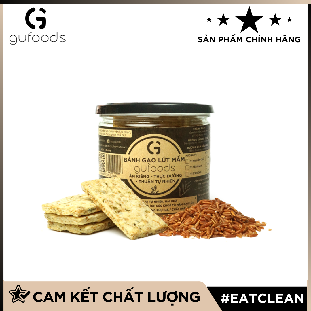 Bánh gạo lứt mầm GUfoods - Giàu GABA tự nhiên, Hỗ trợ ăn kiêng, Thực dưỡng, Thuần chay