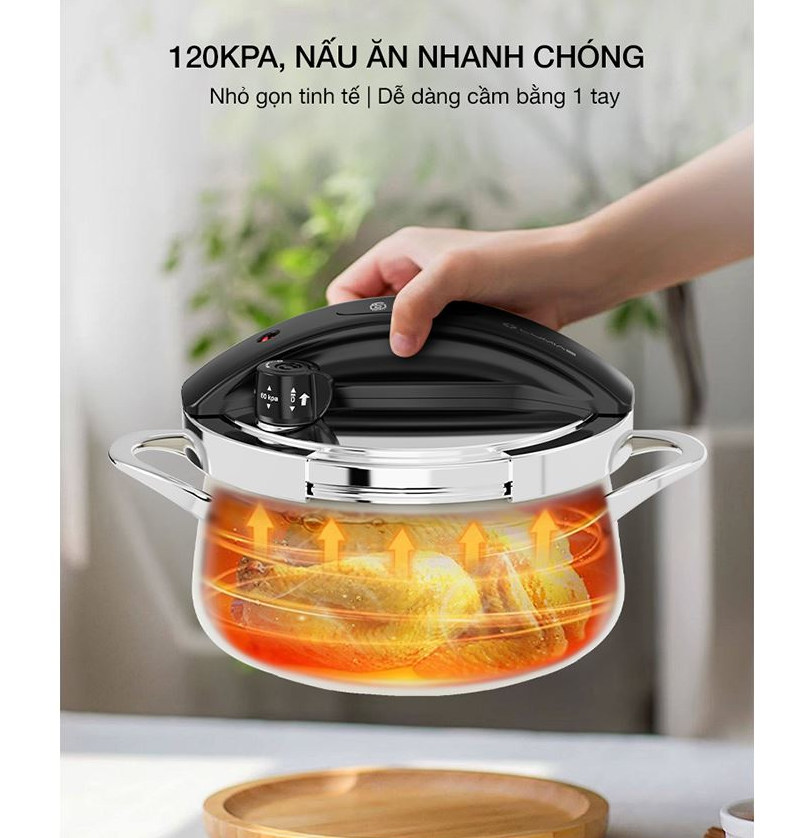 Nồi áp suất cơ Inox 304 Hàn Quốc dung tích 3L LPC-068 kèm khay hấp, đáy từ - 120kPa- Hàng chính hãng