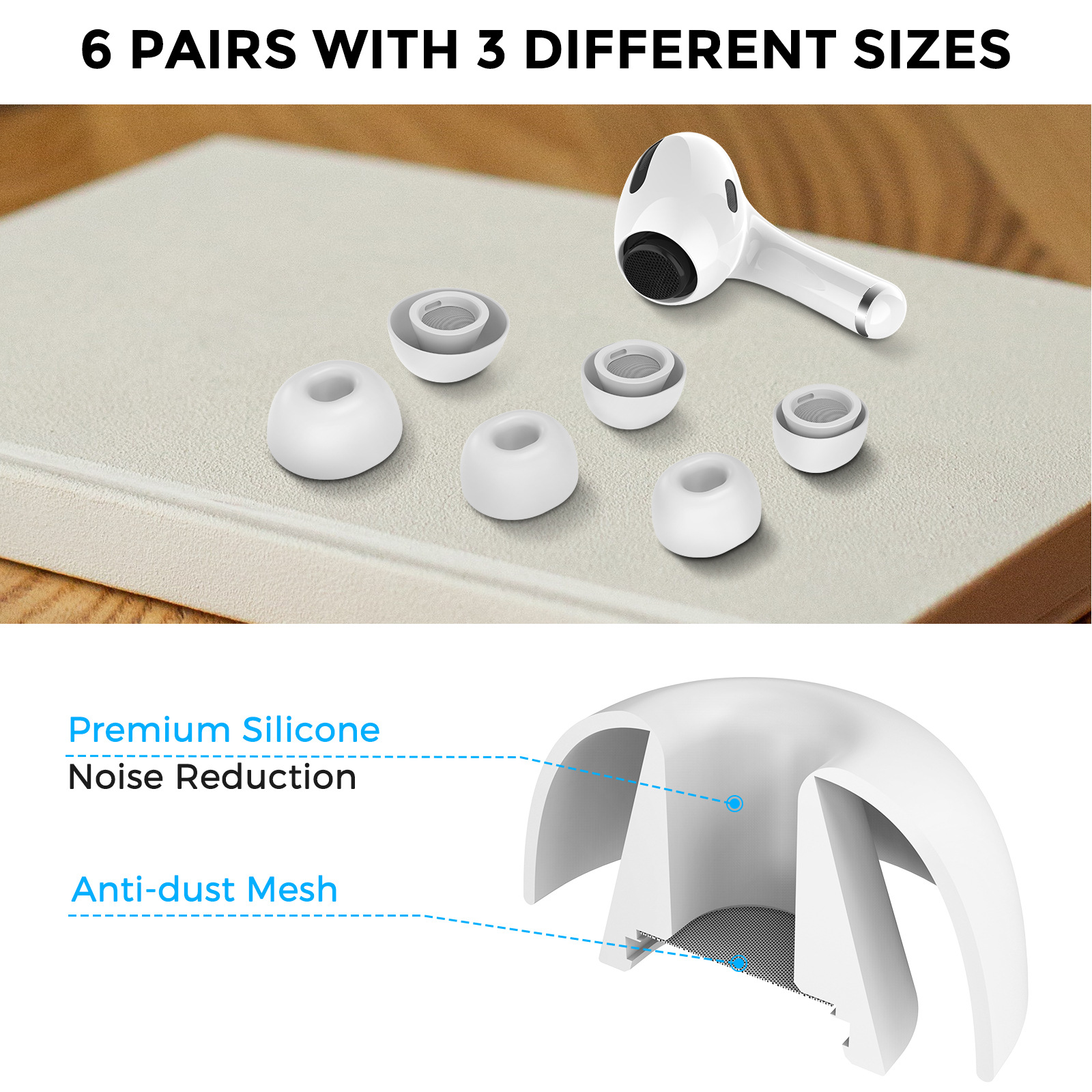Nút Tai Nghe Silicone chống trượt, cách ly tiếng ồn, lỗ giảm áp lực cho AirPods Pro 1/2 (Bộ 2 Cặp) - Hàng Chính Hãng