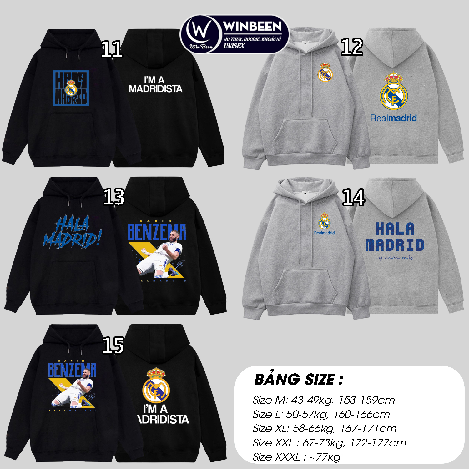 Áo hoodie nỉ in hình CLB Real Madrid, BST 15 mẫu khoác Real mới, hoodie nam nữ chất nỉ bông dày ấm mềm mịn dáng rộng