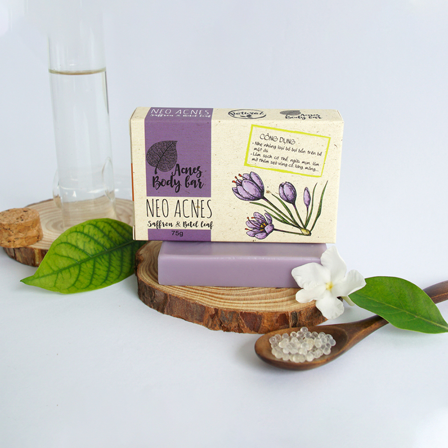 Bộ đôi Xà phòng Saffron Neo Acnes & Gel Nghệ NeoCurma - Giảm mụn mờ thâm vùng lưng, cơ thê