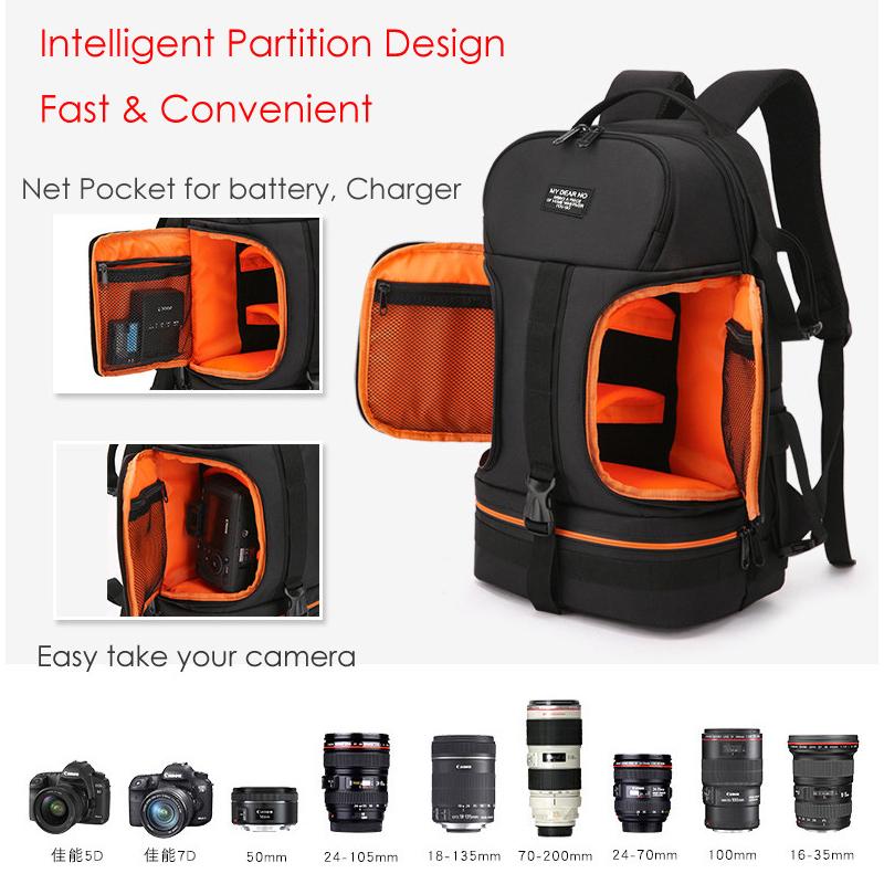 Video Túi đeo vai máy ảnh chống thấm nước có sọc phản quang phù hợp với Latptop 15,6 inch Hộp đựng chân máy có đệm mềm chống sốc Túi đựng ảnh Màu sắc: Đen với Đỏ