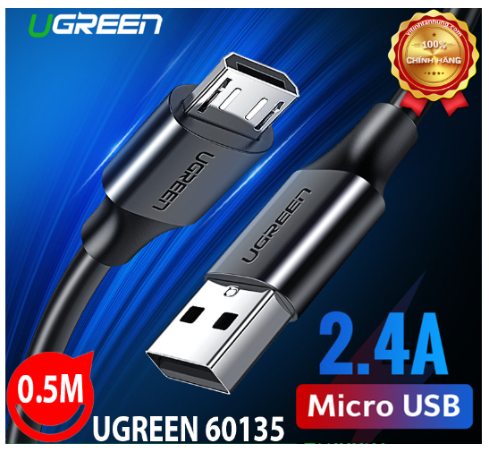 Cáp sạc micro cao cấp dây tròn usb 2.0 dài 0.5M màu đen UGREEN USB60135Us289 Hàng chính hãng