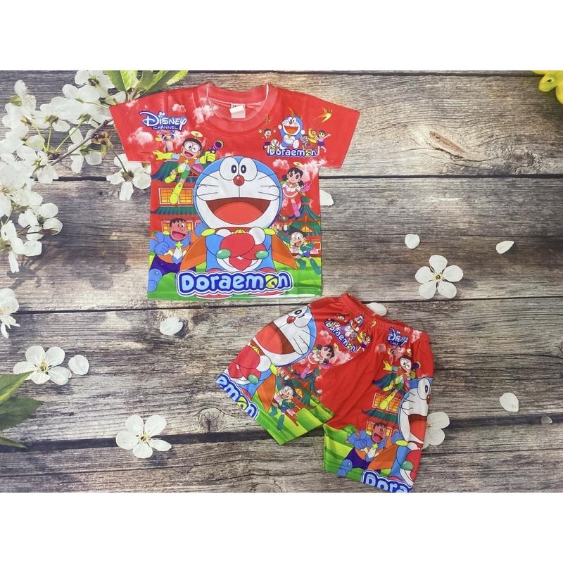 Bộ Thun Size 7-19Kg, 6 Tháng-5 Tuổi In 3D Đoraemon, Áo Quần Thun Lạnh Bé Trai