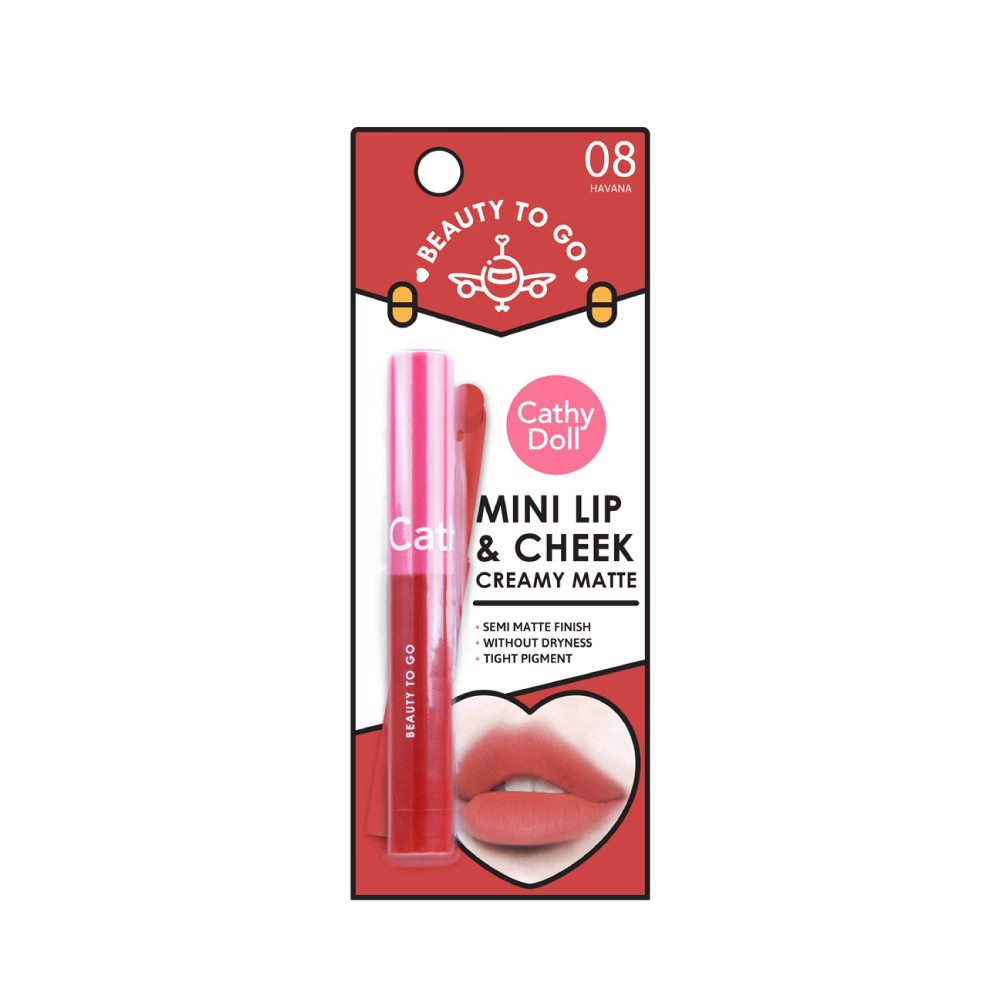 Son kem má hồng mini Cathy Doll Beauty To Go Lip &amp; Cheek Creamy Matte 0.6g