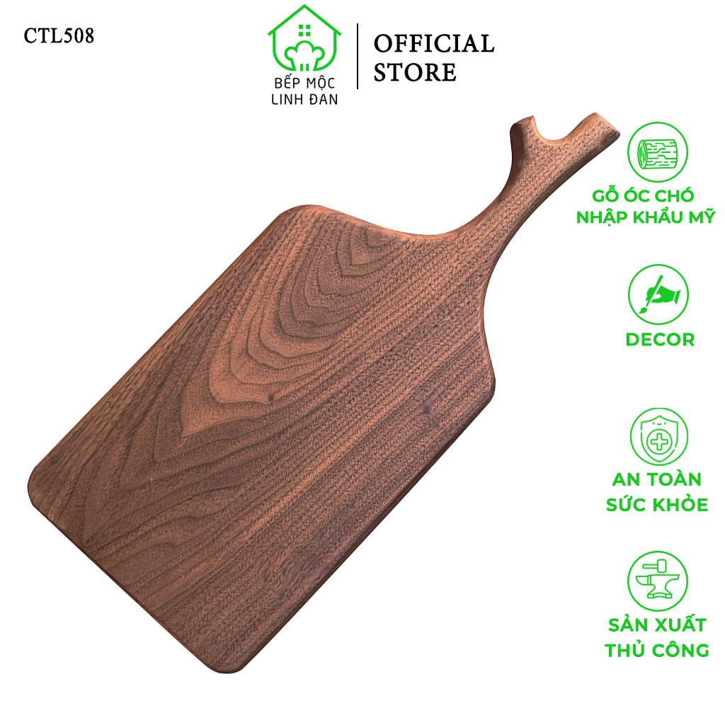 Thớt Gỗ Óc Chó Tay Cầm Sừng Hươu HAHANCO [CTL509] Dày Đẹp Sang Trọng