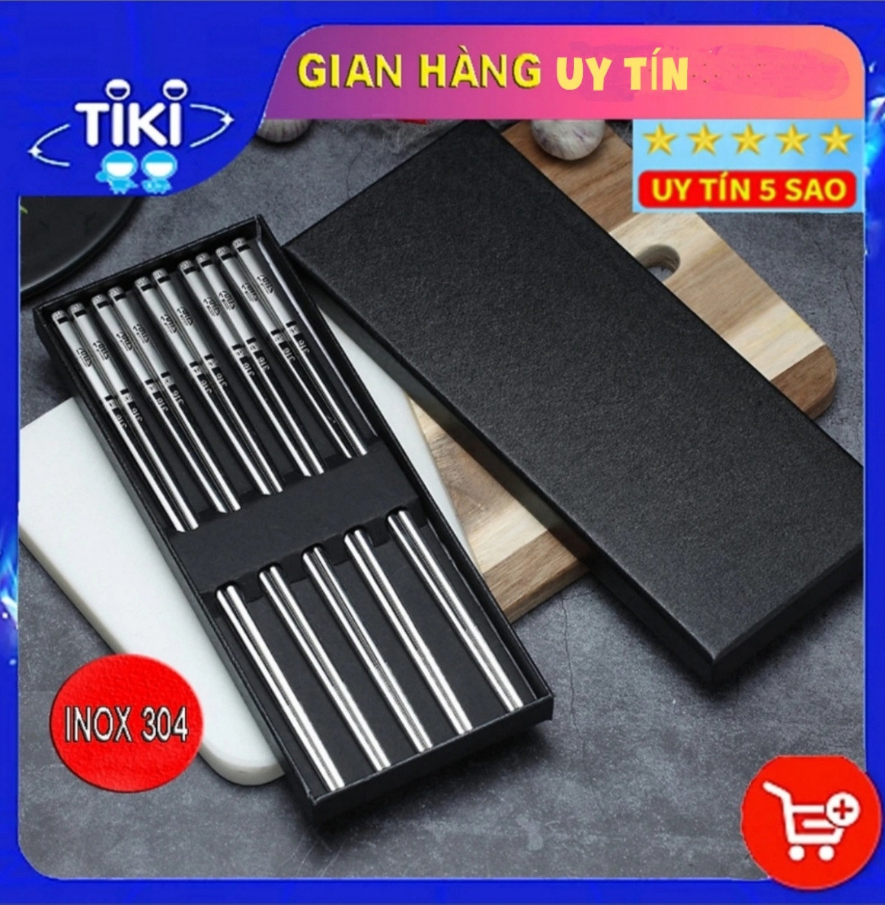 HỘP 10 ĐÔI ĐŨA INOX # 304 - CAO CẤP - SANG TRỌNG - NGUYÊN KHỐI INOX 304