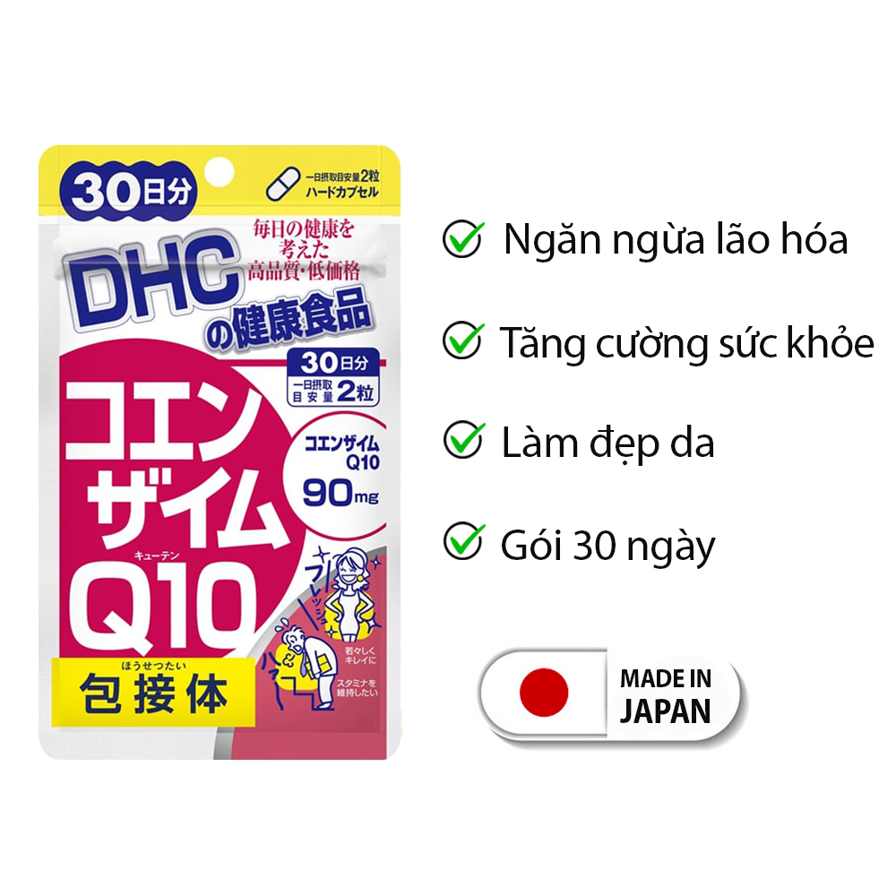 Viên uống chống lão hóa da DHC Nhật Bản Coenzyme Q10 thực phẩm chức năng bổ sung vitamin C làm đẹp da, hỗ trợ não bộ JN-DHC-COE