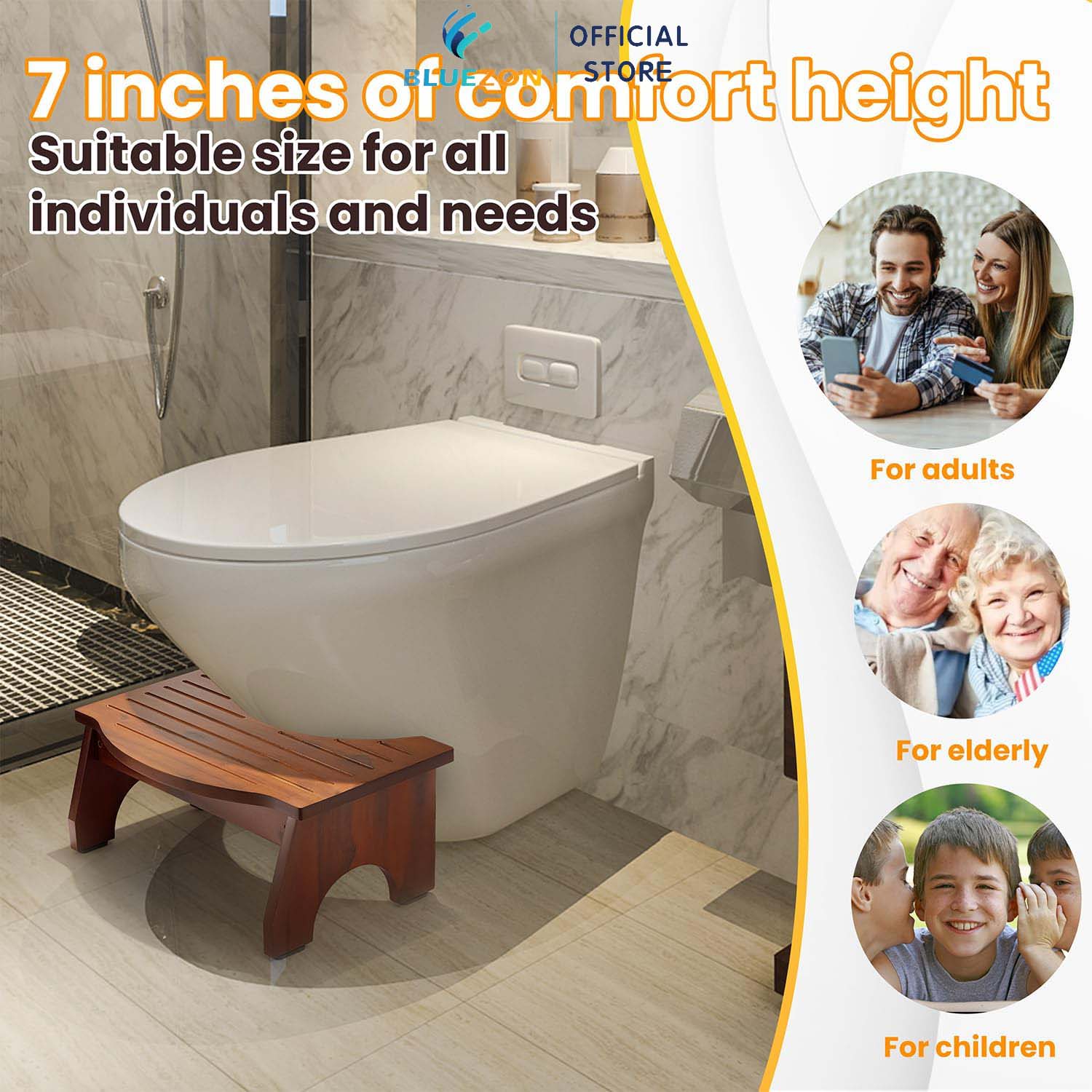Ghế Kê Chân Toilet BLUEZON, Hỗ Trợ Đi Vệ Sinh, Chống Táo Bón, Ghế Gỗ Kê Chân Chống Trượt
