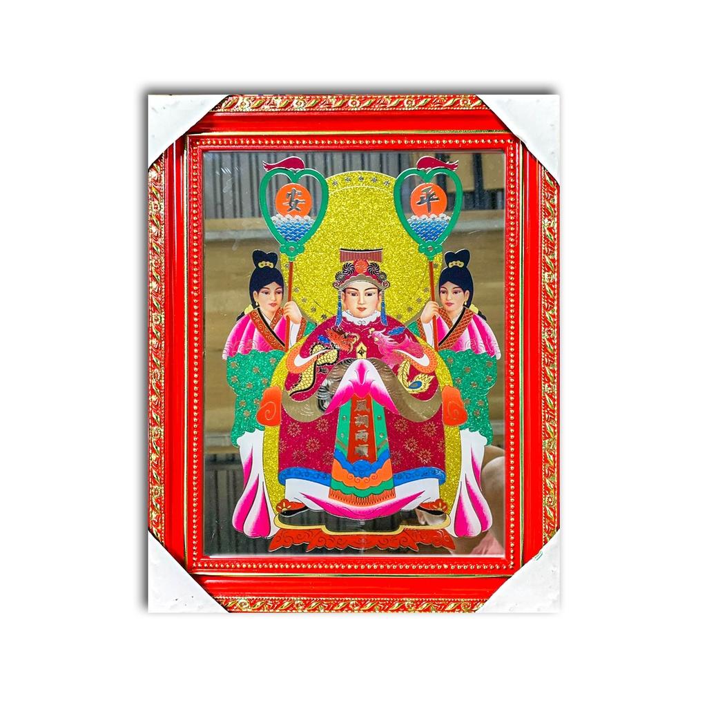 Tranh kiếng thờ Chúa Tiên Nương Nương - Nền Gương - Tranh kiếng chạm - Độ mệnh - Khung gỗ khung nhựa xi các loại