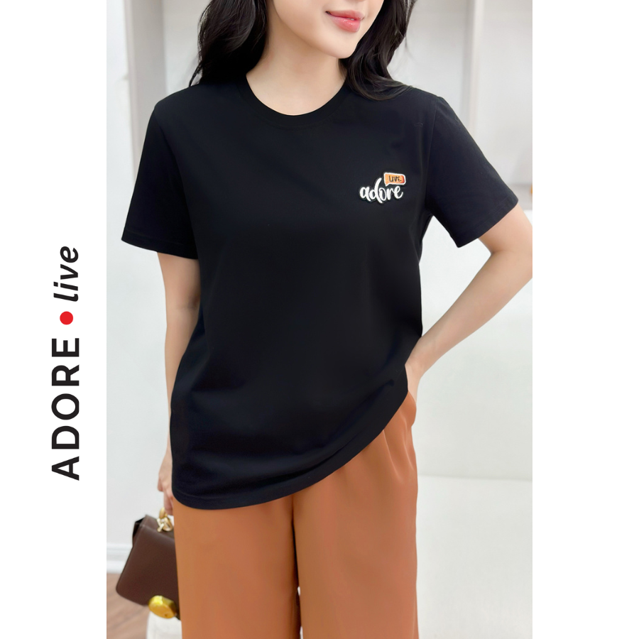 Áo Phông Basic T-shirts casual style cotton đen thêu Adore live 323TS0006  ADORE DRESS