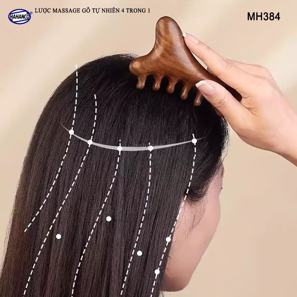 Lược Massage Dụng Cụ Làm Đẹp Chuyên Nghiệp Gỗ Tự Nhiên 4 Trong 1 - HAHANCO - MH384
