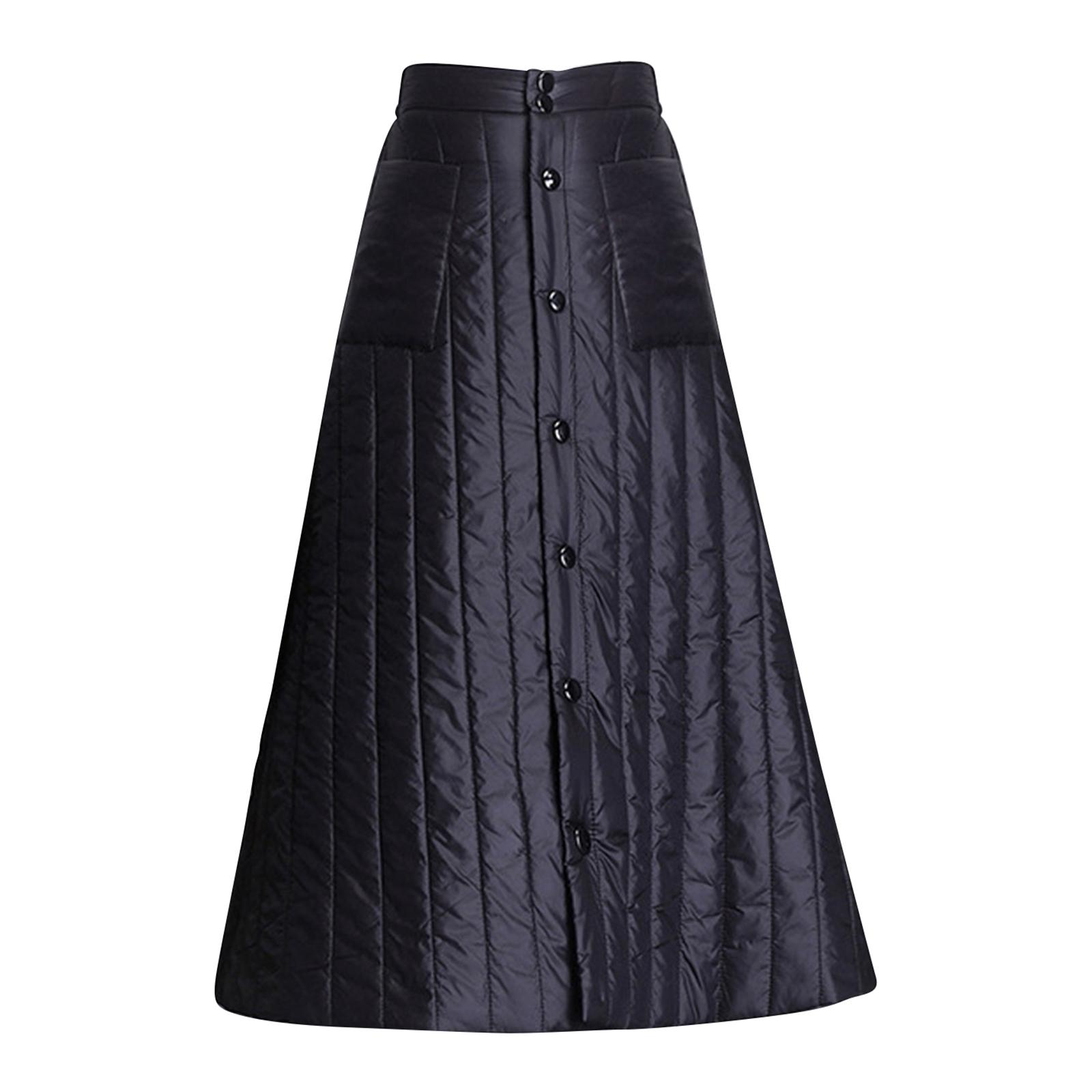 Winter Women's Down Cotton Skirt High Waist Casual Black Long Skirt for Women Thick Warm Female Padded Skirts
