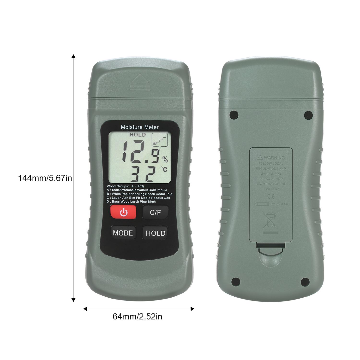 Wood Moisture Meter LCD Digital Damp Moisture Tester Pin Type Water Leak & Moisture Detector with 4 Modes Data Hold ℃/℉