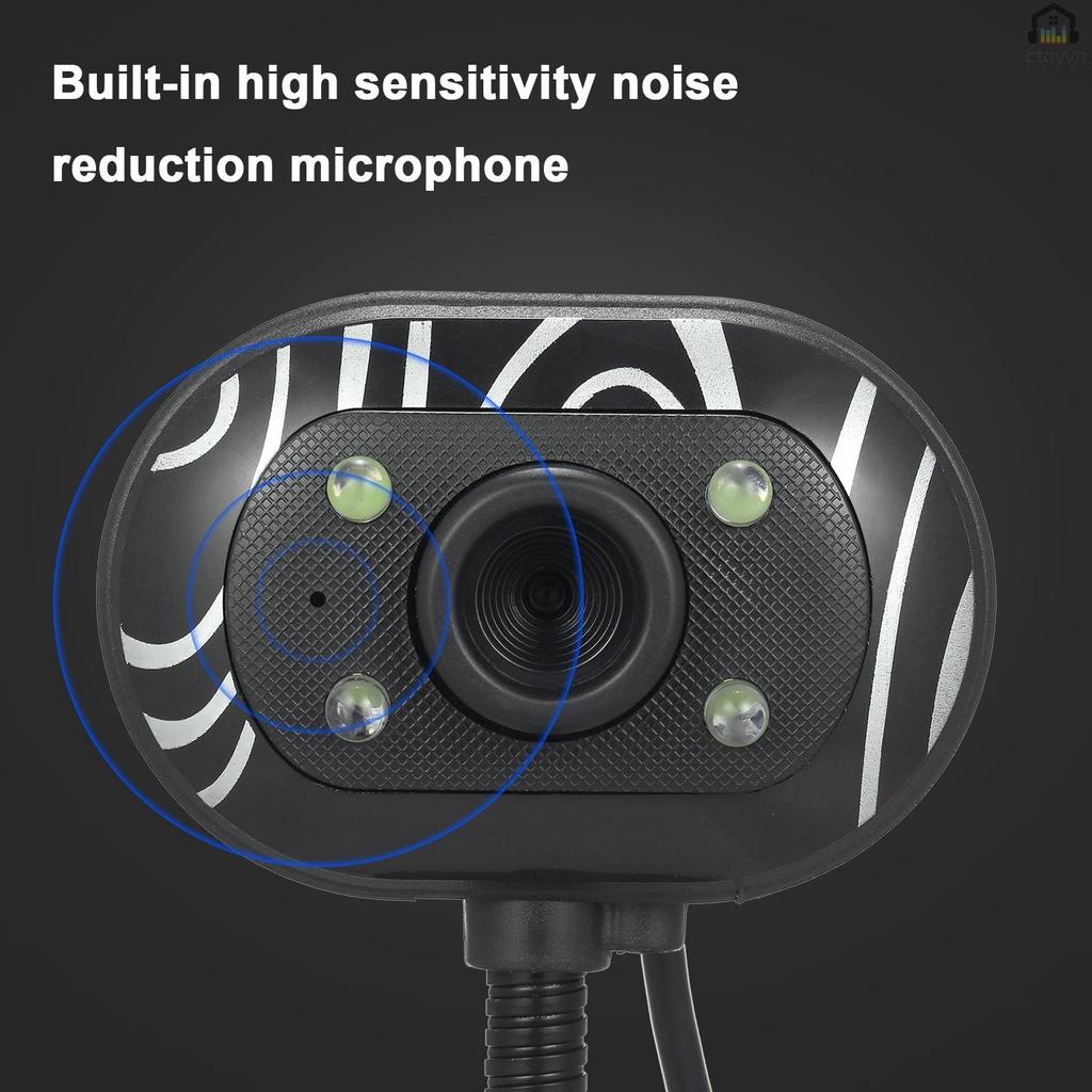 Webcam HD 480P USB 2.0 kèm mic 4 đèn LED cho laptop
