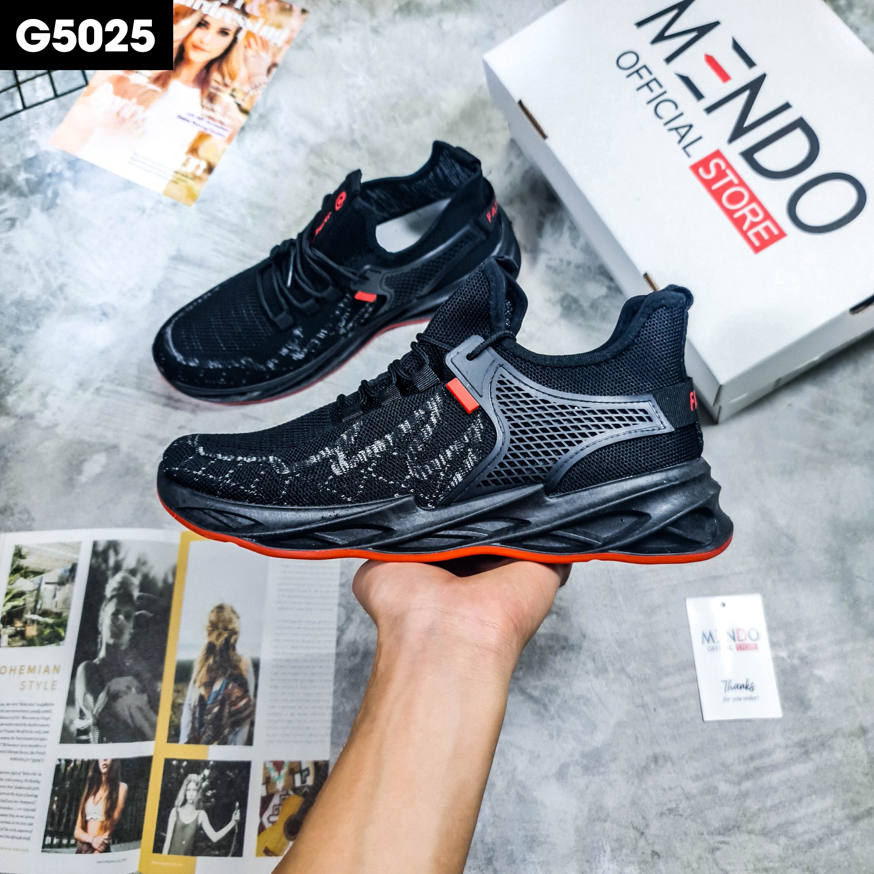 Giày Thể Thao Nam MENDO - Giày Sneaker Màu Xám - Đen, Phù Hợp Đi Chơi, Thể Dục Thể Thao - G5020