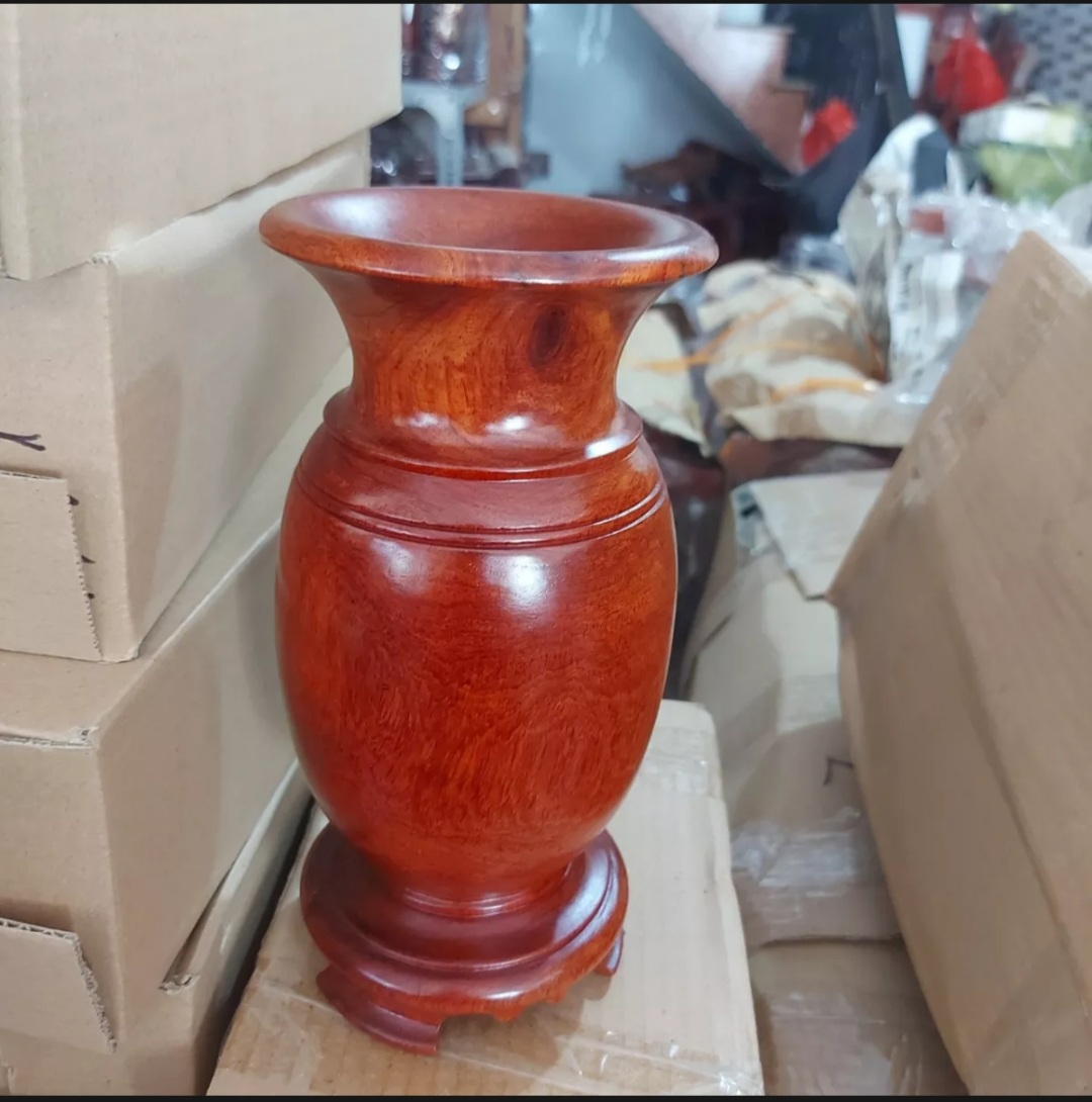 Bình cắm hoa trang trí - Lọ hoa gỗ hương nguyên khối cỡ đại cao 26cm