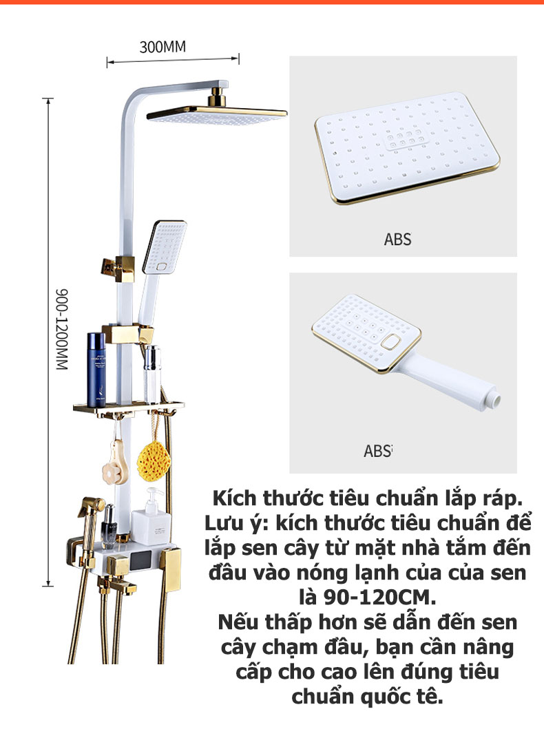 Bộ sen cây tắm đứng nóng lạnh Đồng Sơn tính điện Màu trắng HCN Hiển thị nhiệt Độ - Hàng Chính Hãng