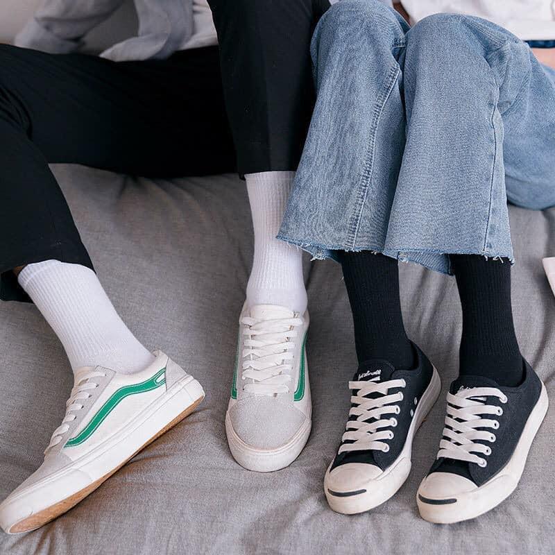 LÓ 10 ĐÔI TẤT LEN CỔ CAO MỘT MÀU VINTAGE CHO NAM NỮ