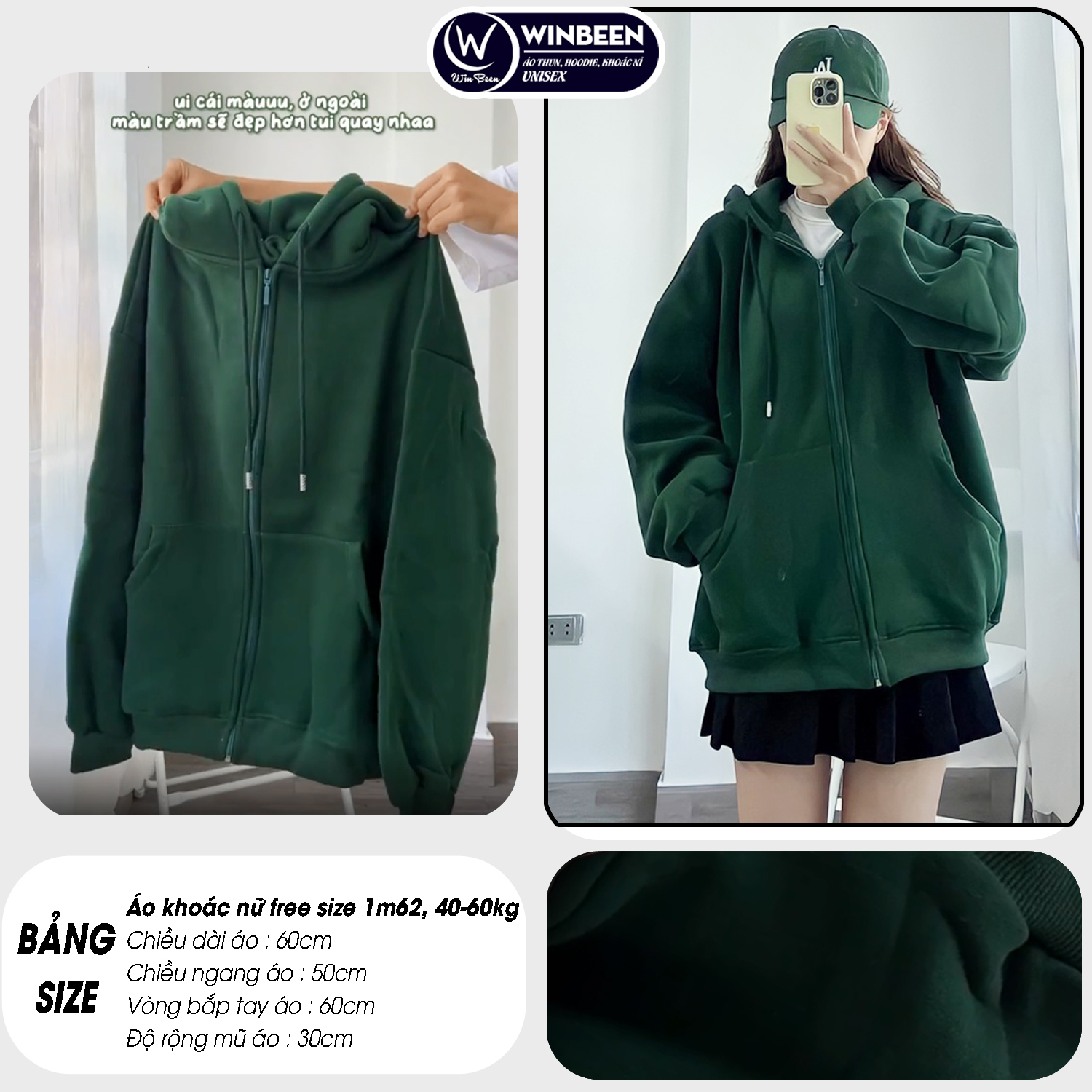 Áo KHOÁC Hoodie TRƠN 4 Màu Nam Nữ Ulzzang Unisex Oversize, Tay Phồng, Mũ 2 lớp dầy WinBeen