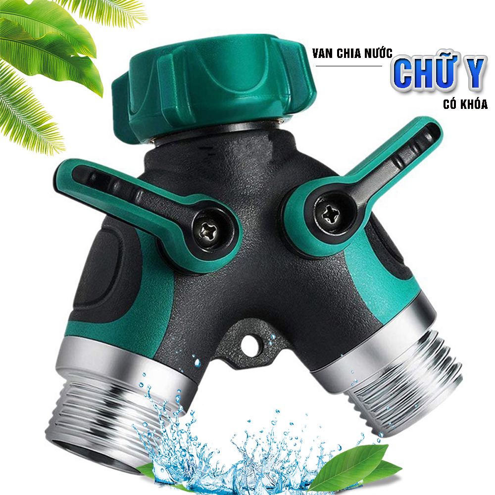 Van chia nước chia 2 chữ Y 2 đầu ra, 2 khóa van độc lập, phi 27mm ¾, đầu nối ống nước chia 2