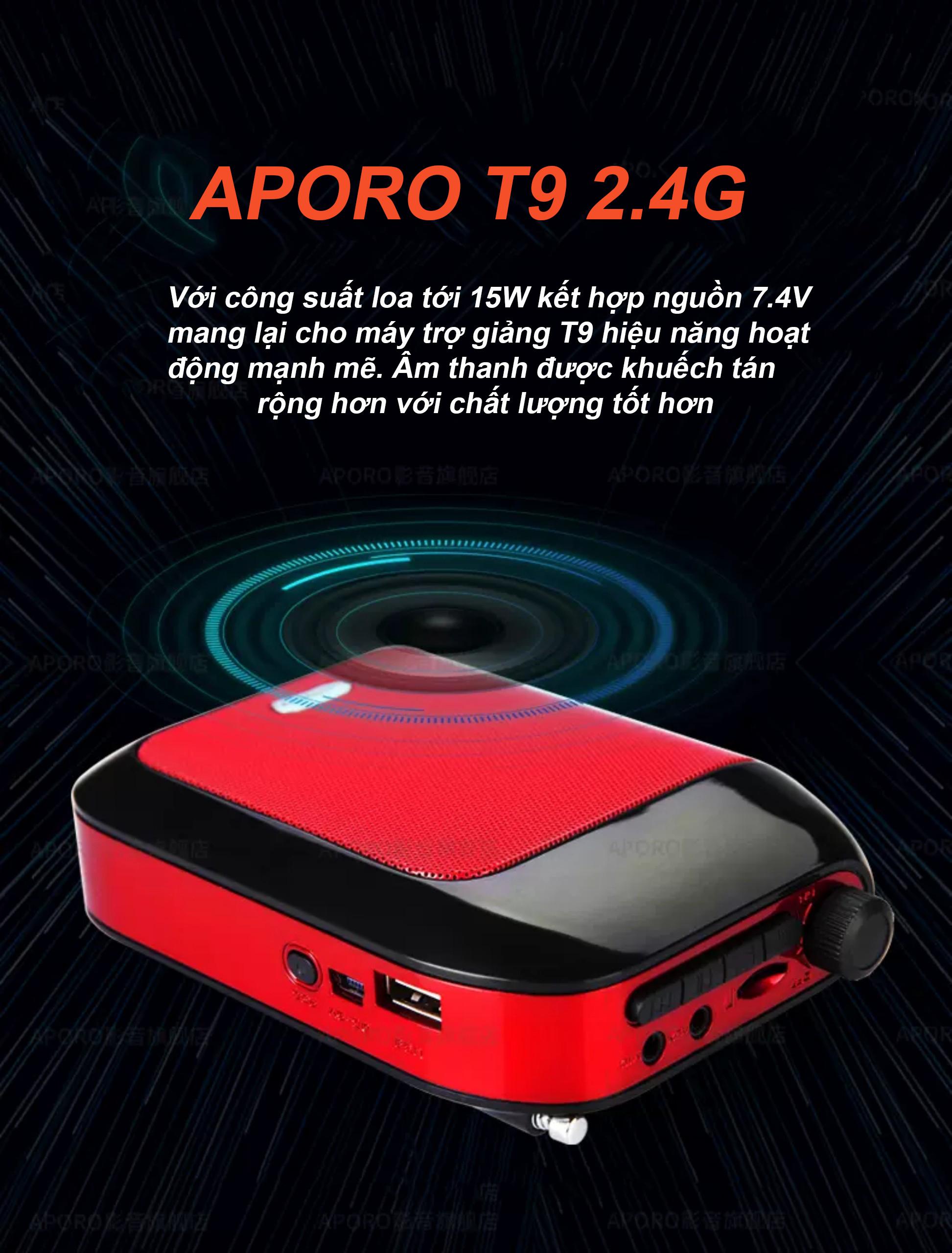 Máy trợ giảng không dây Aporo T9 2.4G phiên bản micro cài áo Pro ( hàng nhập khẩu )