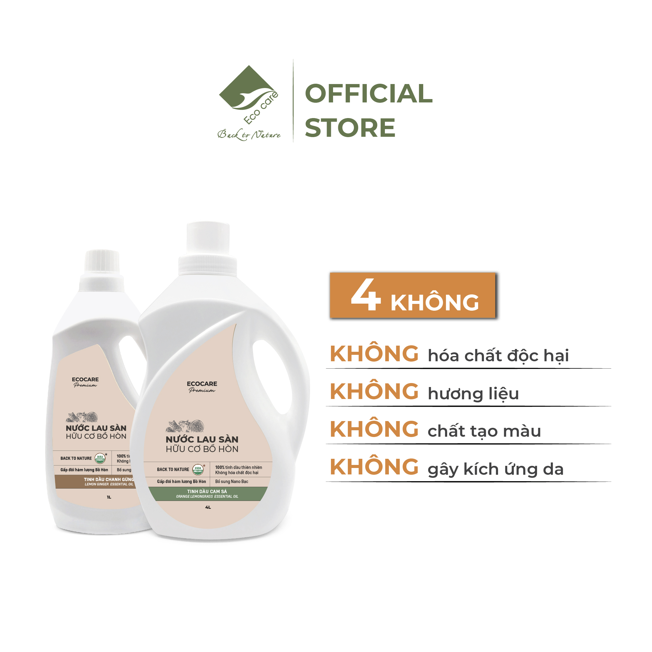 Nước Lau Sàn Hữu Cơ Bồ Hòn ECOCARE 1000ml-4000ml Hương Cam Sả/Chanh Gừng Đuổi Muỗi Đuổi Côn Trùng, Khử Mùi Hiệu Quả