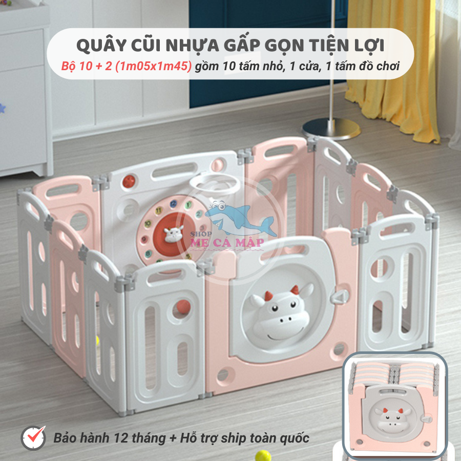 Quây cũi nhựa gấp gọn NEW TẶNG BÓNG RỔ, BÓNG THẢM, quây cũi cho bé nhựa an toàn