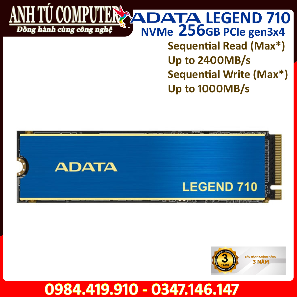 Ổ cứng SSD MVMe ADATA LEGEND 710 256GB PCIe Gen3x4 M.2 2280 hàng chính hãng