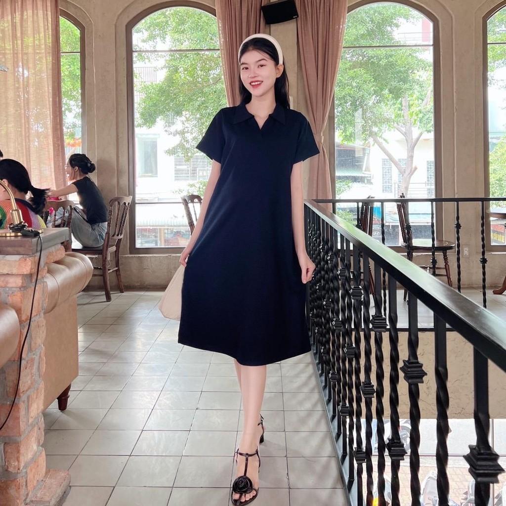 Đầm bầu Polo thun tăm dáng dài trẻ trung, năng động - Hồng