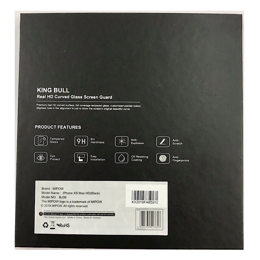 Miếng dán cường lực màn hình và Decal lưng sau cho iPhone Xs Max hiệu MIPOW King Bull chuẩn 9H - hàng nhập khẩu