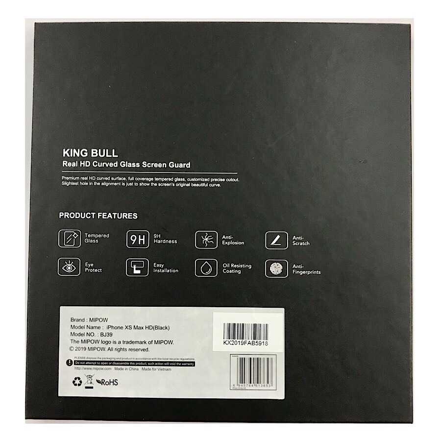 Miếng Dán Cường Lực Bảo Vệ Màn Hình Cho iPhone Xs Max Hiệu MIPOW King Bull 9H / 0.26 mm 2 Trong 1 - hàng nhập khẩu