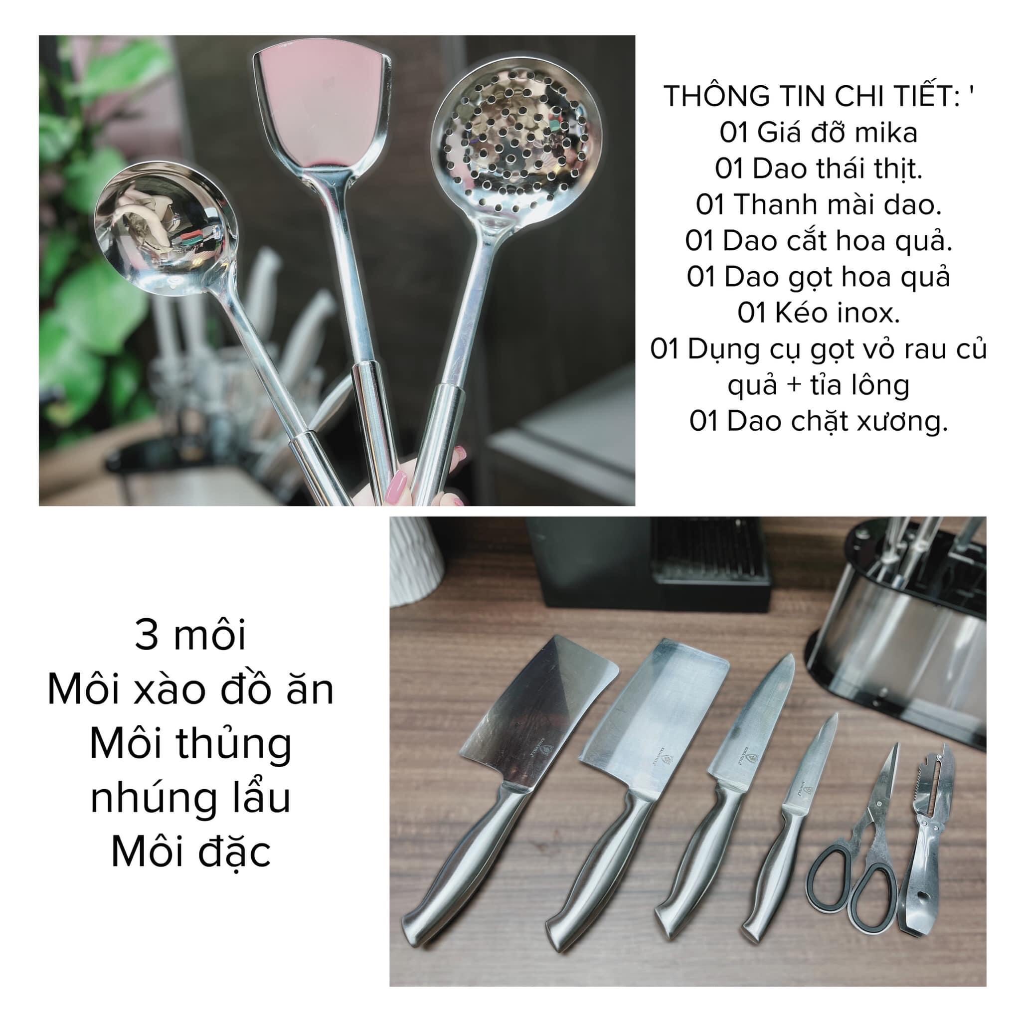 Bộ Dao Nhà Bếp Inox 11 Món Cao Cấp Kaisa Villa KV-9904, Bộ Dao Inox Chống Gỉ Siêu Bền - Hàng Chính Hãng