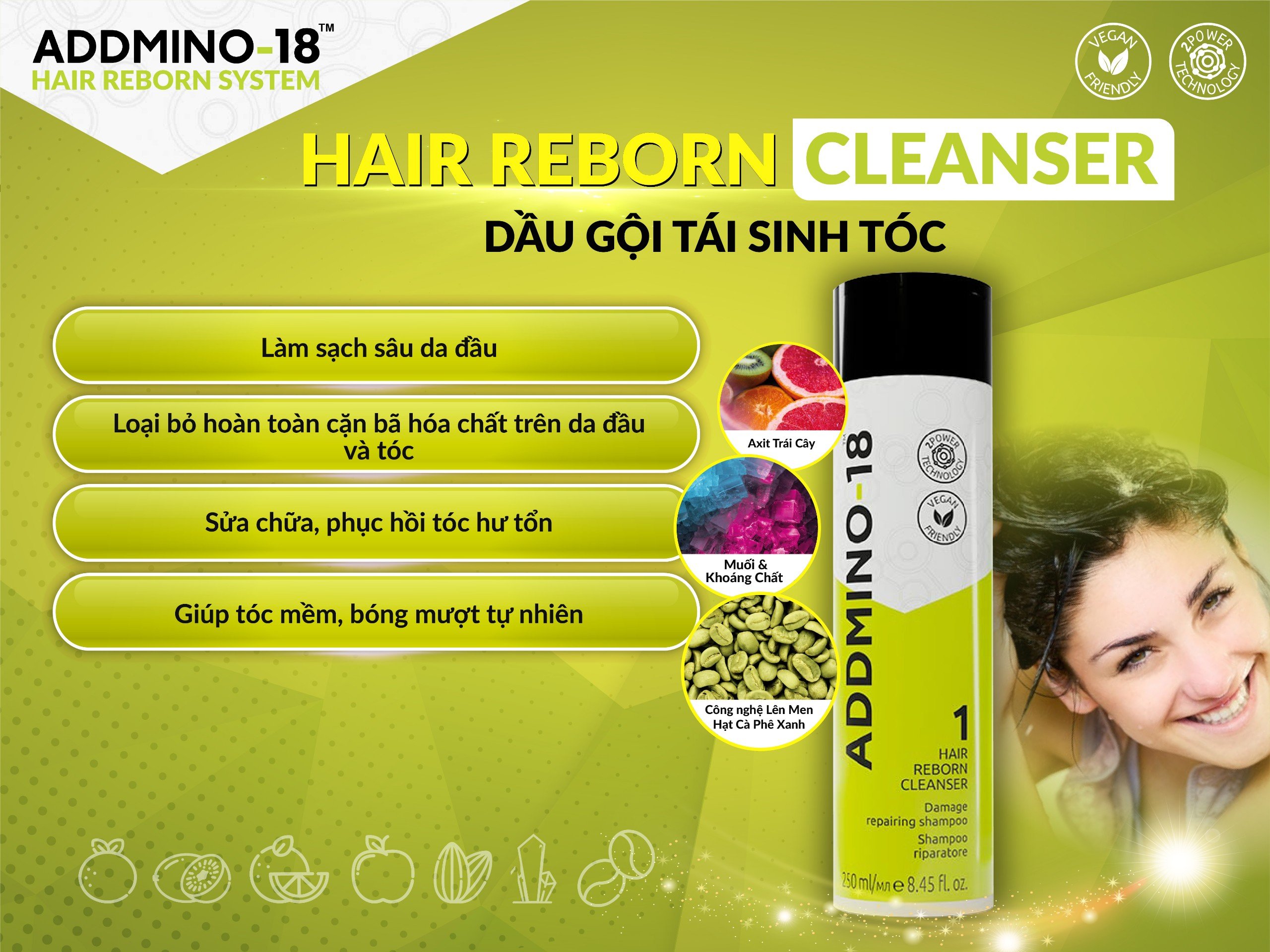 DẦU GỘI TÁI SINH TÓC - 250ML (Addmino -18 1 Hair Reborn Cleanser)