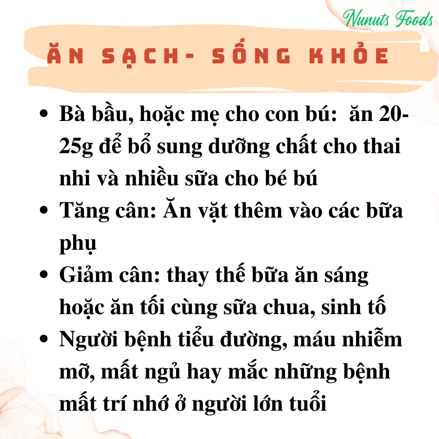 Mix hạt dinh dưỡng siêu macca gồm 3 loại tách vỏ ( macca Úc, hạnh nhân Mỹ, hạt óc chó Mỹ) hạt ngũ cốc ăn liền có sấy giòn, tẩm mật ong và hạt làm sữa