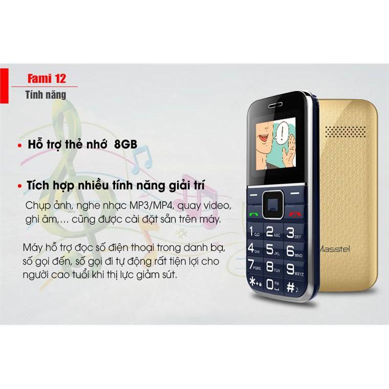 Điện Thoại Cho Người Già Masstel Fami 12 4G - Viền Kim Loại, Ăng Ten FM Không Dây - Hàng Chính Hãng