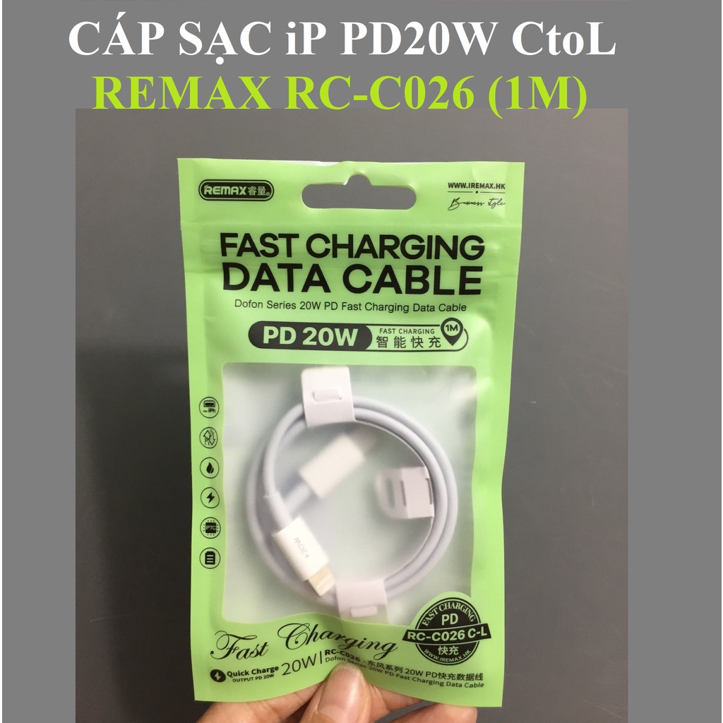 [ C to iP ] Cáp sạc nhanh PD20W cho iP Remax RC-C026 (1m) _ Hàng chính hãng