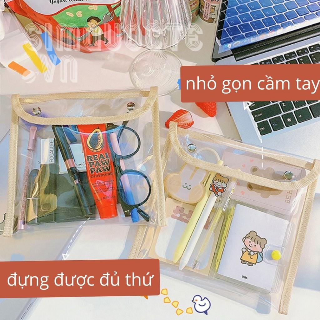 Túi đựng bút mỹ phẩm trong suốt hình vuông có hai nút bấm TN04