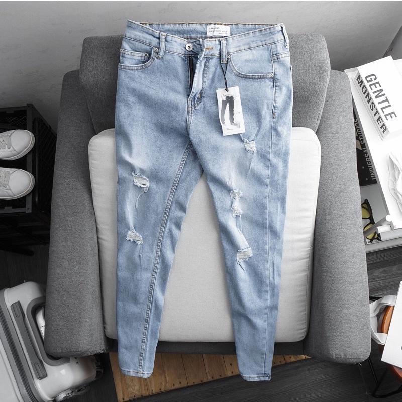 Quần Bò Jean Nam siêu đẹp màu bụi thêu gối cao cấp VNXK xịn jean co giãn