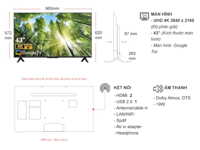 Google Tivi TCL 4K 43 inch 43P735