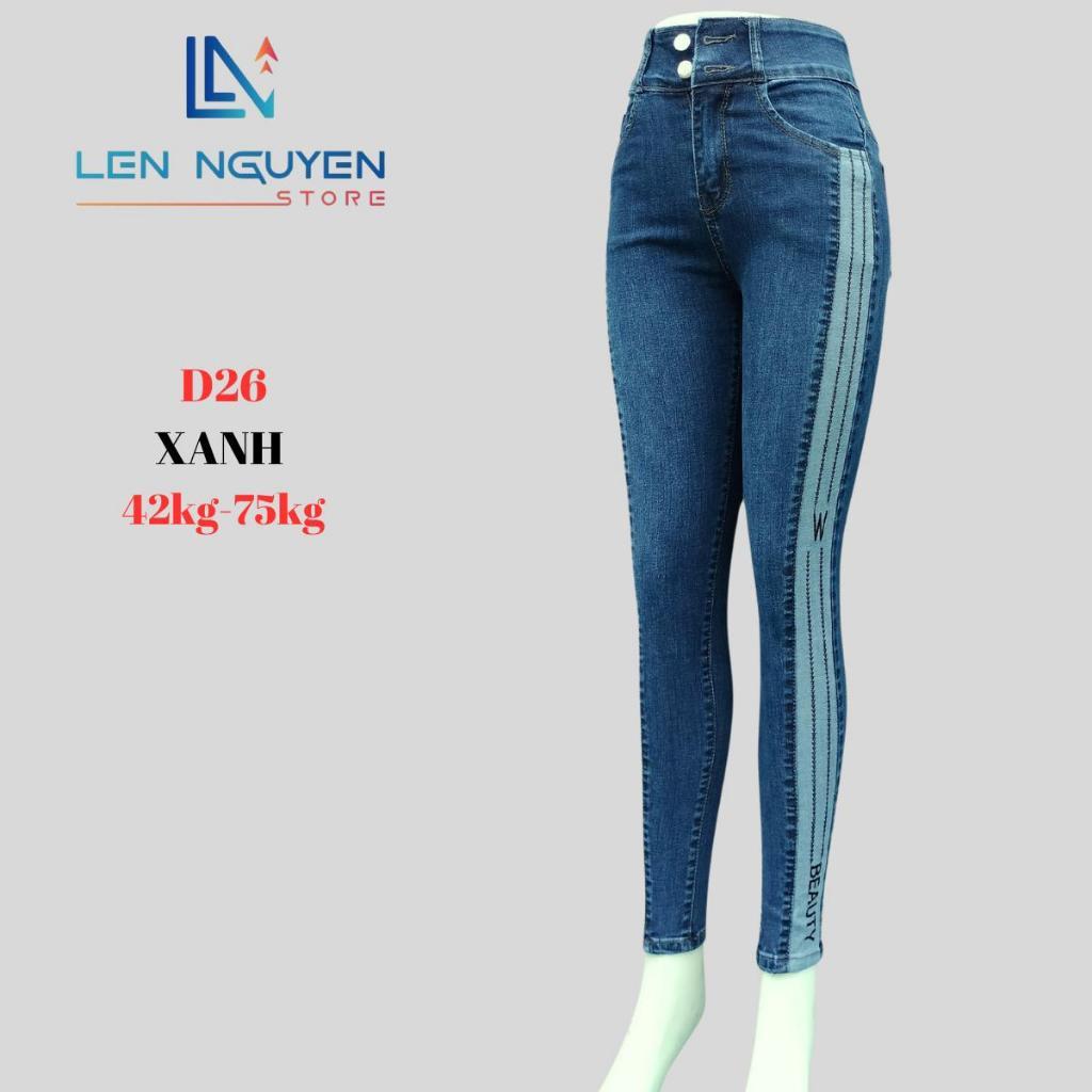 D26_Quần jean nữ, dài, lưng cao, quần bò nữ dáng ôm, quần rin nữ có big size, cho 42kg đến 75kg,LEN NGUYEN STORE - Xanh nhạt